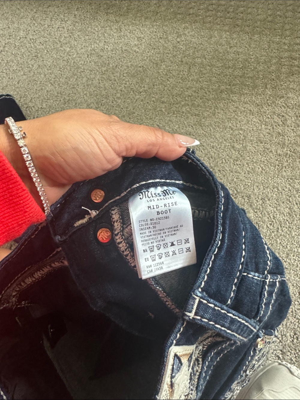 Miss Me Dark Blue Flare Jeans with Contrast Stitching - Picture 4 of 7